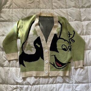 Playful Green and Cream Cartoon Cardigan
